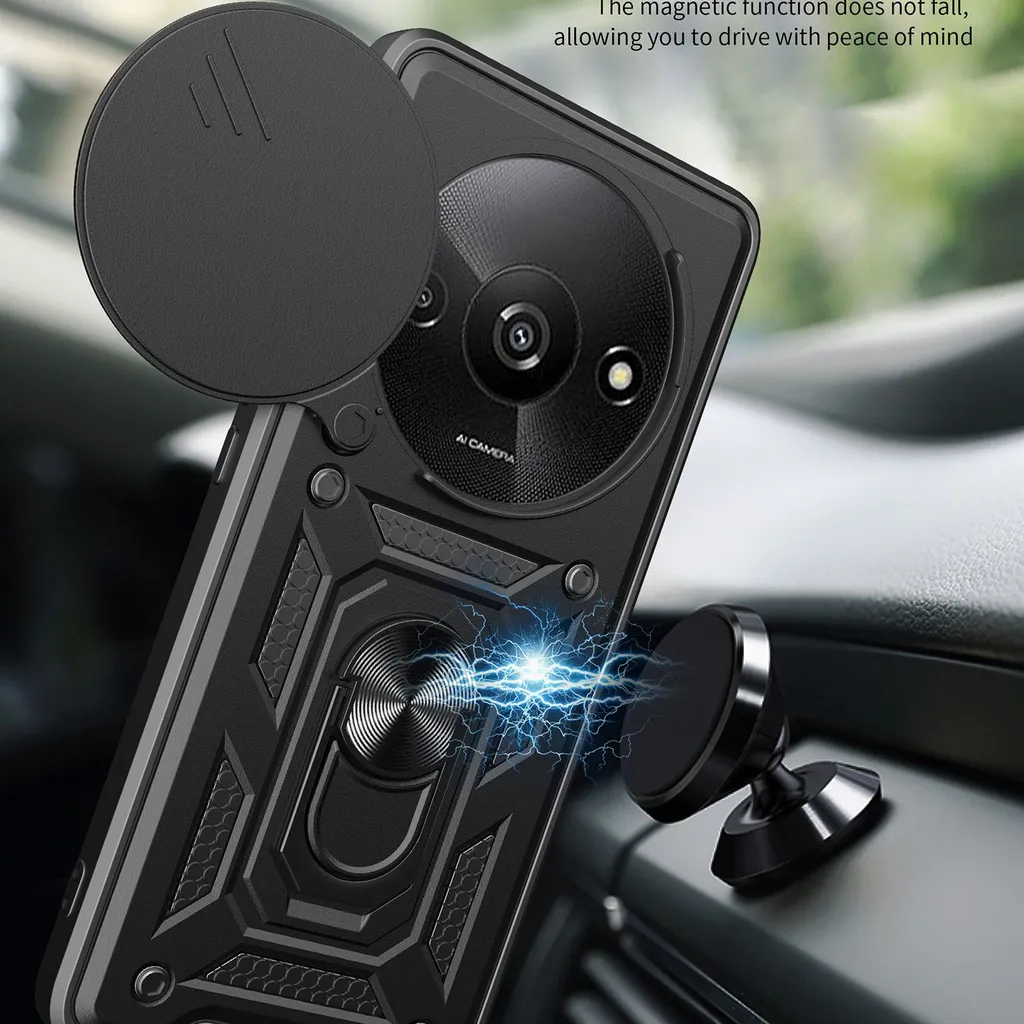 SATURCASE Case for Xiaomi Mi A3, Ring Kickstand Hybrid 2 in 1 [PC & Silicone] Dual-Layer Bumper Shockproof Protective Cover for Xiaomi Mi A3 (HZ-Black