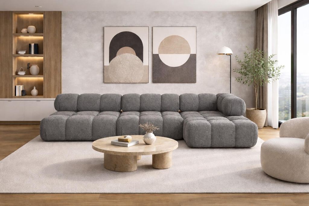 Kaiser Möbel Ecksofa Modulare L-Form, Bouclé-Stoff Abriamo, Dunkelgrau, Rechts, Selia