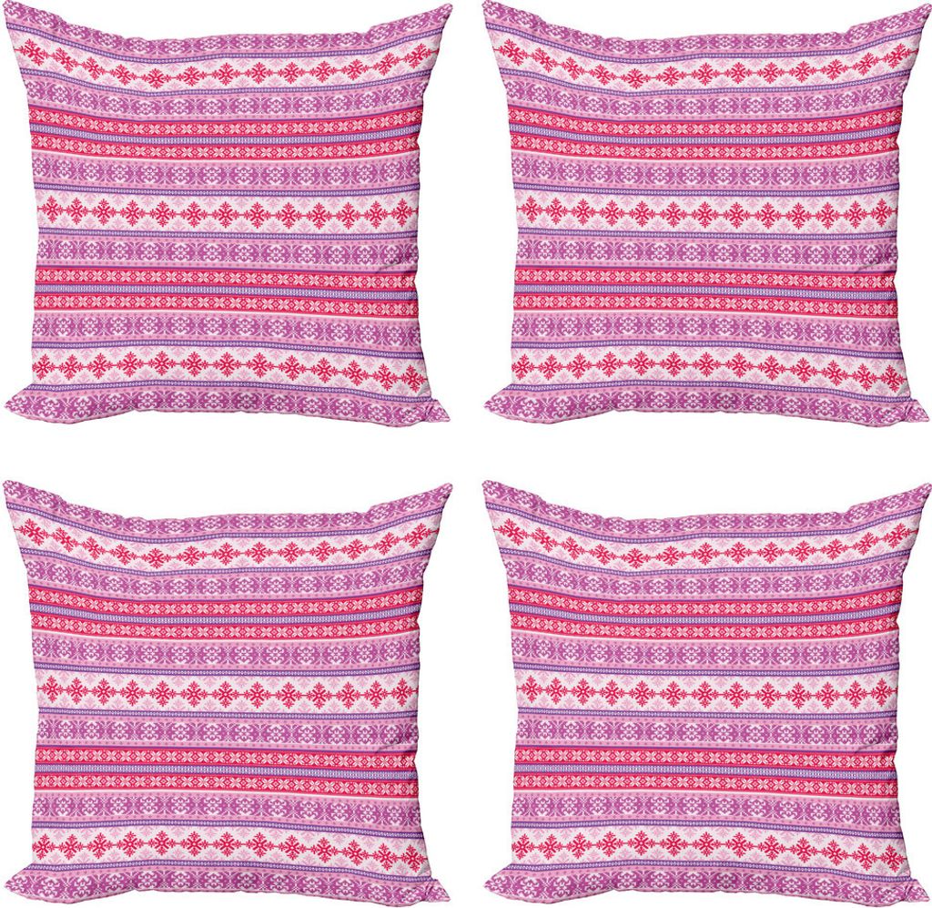 ABAKUHAUS nordisch Kissenbezug Set (4 Stück), Geometrischer Schnee Dezember, Moderner Doppelseitiger Digitaldruck, 60 cm x 60 cm, Lila Dunkel Cora...