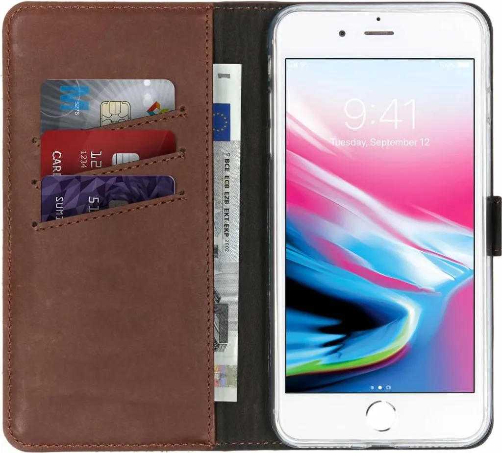 Custodia a libro in vera pelle Selencia per iPhone 8 Plus / 7 Plus - Marrone