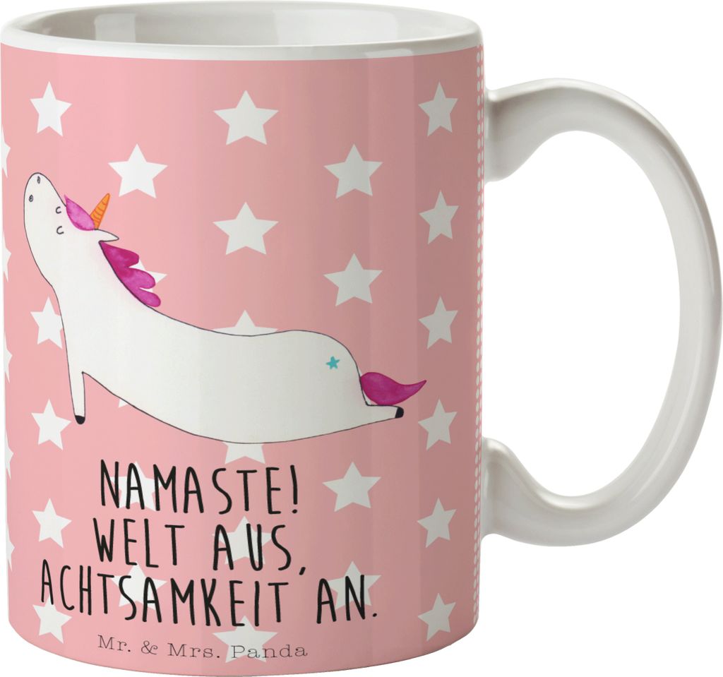 Mr. & Mrs. Panda Tasse Einhorn Yoga - Rot Pastell - Geschenk, Teetasse, kaffeebecher keramik, Trinkbecher, Unicorn, Sport, Einhörner, Witzig, Yoga...