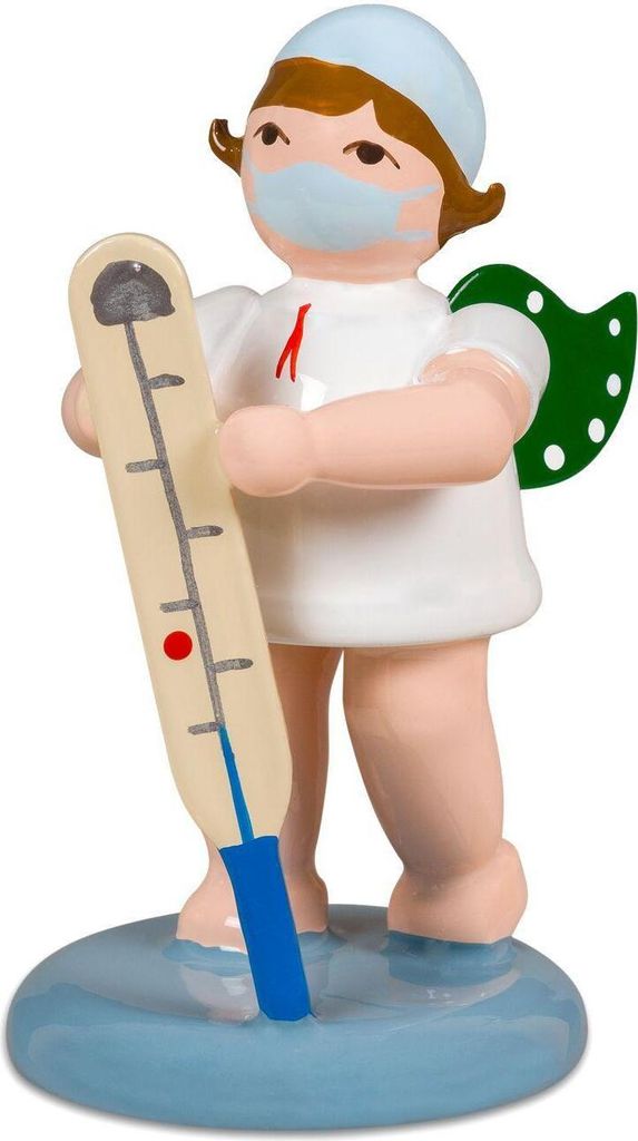 Holzfigur Engel mit Fieberthermometer und Haube bunt Höhe 6cm NEU