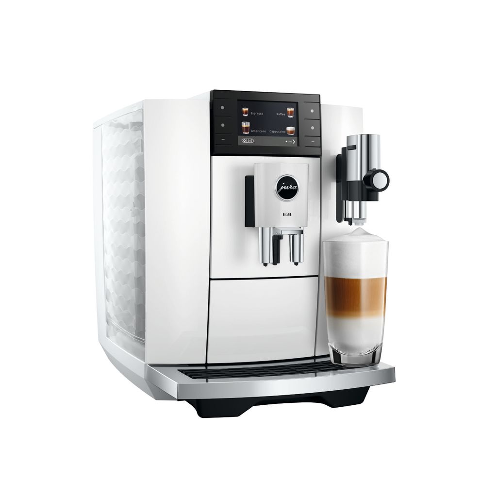 JURA E8 Piano White (ED) Kaffeevollautomat (OneTouch, P.A.G.2, Tasten-Farbdisplay, 280 g Bohnenbehälter, 1,9 l Wassertank, Milchsystem, J.O.E. App)