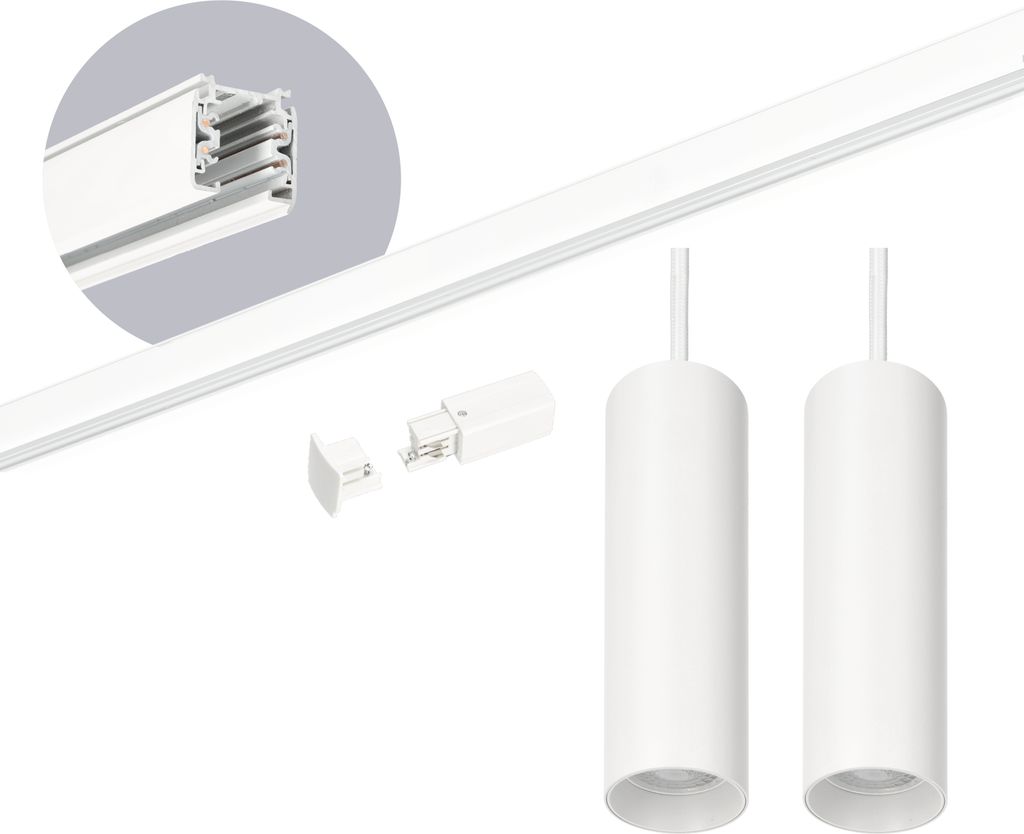 3-Phasen-Schienen-Set NEXTRACK - Schienensystem Komplett-Set, 1x2 m Schiene 2x Pendelleuchte Weiß