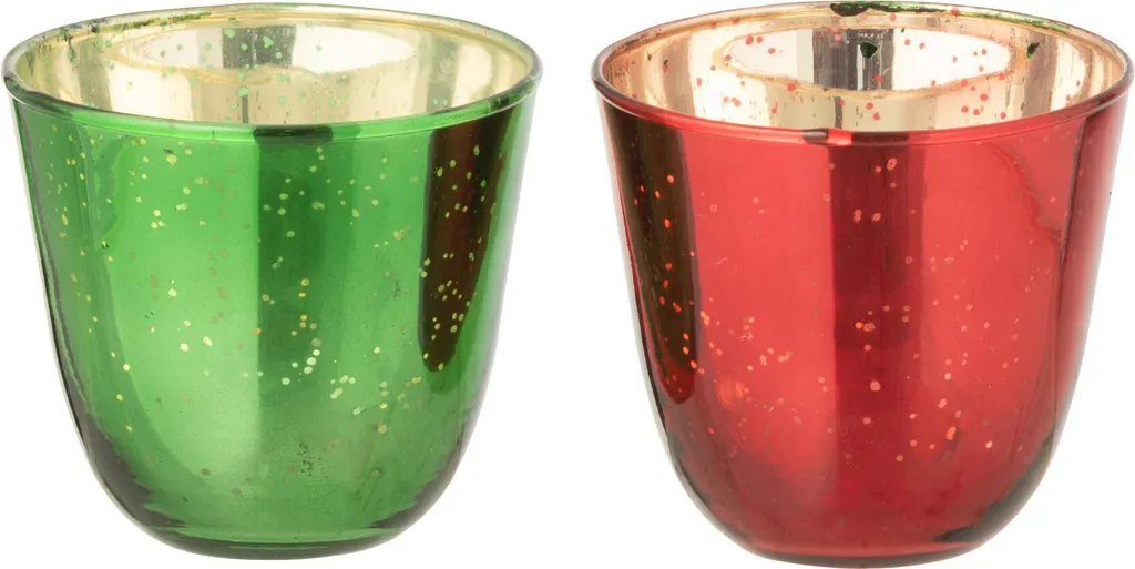 Photophore de Table Noël Rouge et Vert en Verre pour Décoration Hiver