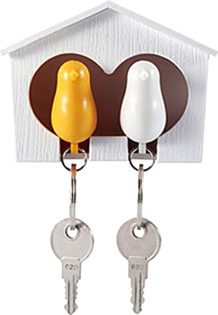 2 Stück Vogel-Schlüsselanhänger + 1 Stück Sparrow Birdhouse Home Wall Mount Key Ring Holder Decor-Gelb weiss