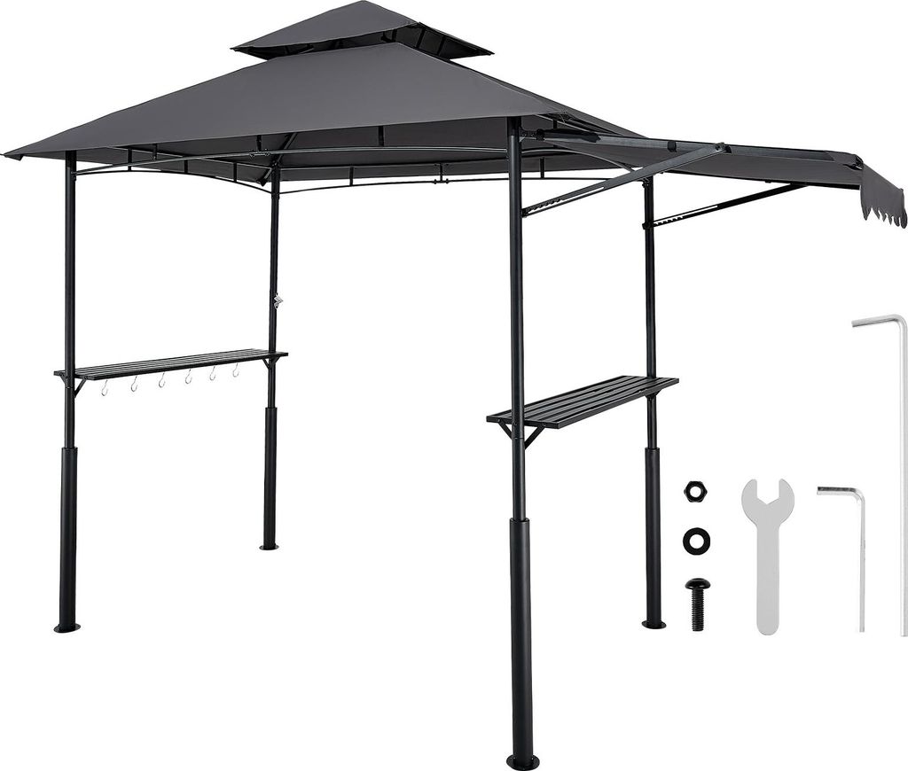 VEVOR Grillpavillon, 2430x1500x500mm, Grillüberdachung für Außengrill, 2-stufige BBQ-Gazebo-Überdachung, Doppeldach Gartenpavillon mit zusätzl...
