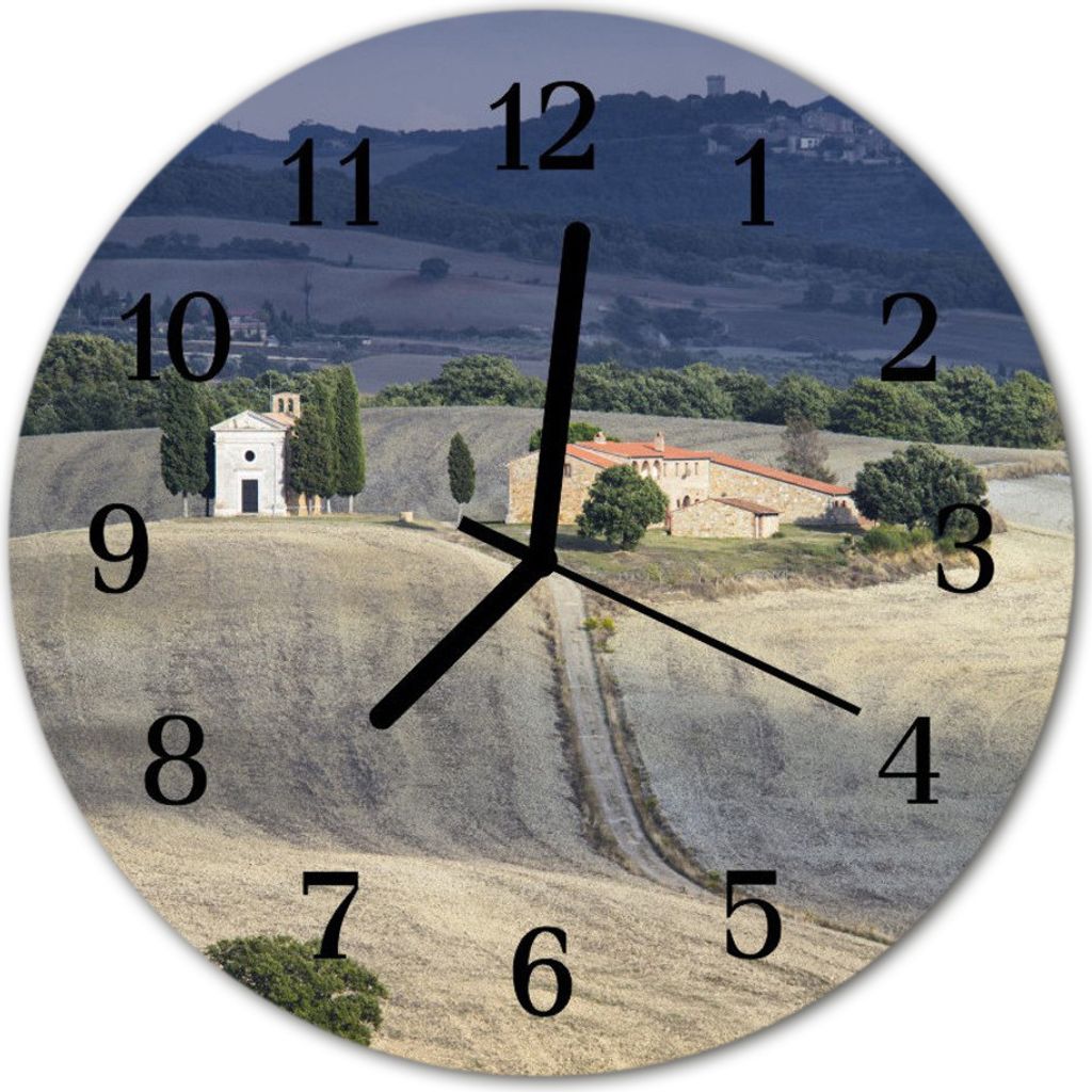 Glasuhr Wanduhr Küchenuhr Echt-Glas 30fi cm Landschaft grün