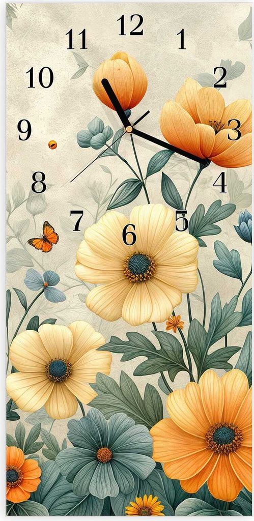 Wanduhr aus Glas mit Motiv Blumenwiese- 30 x 60 cm - inkl. Aufhängesystem