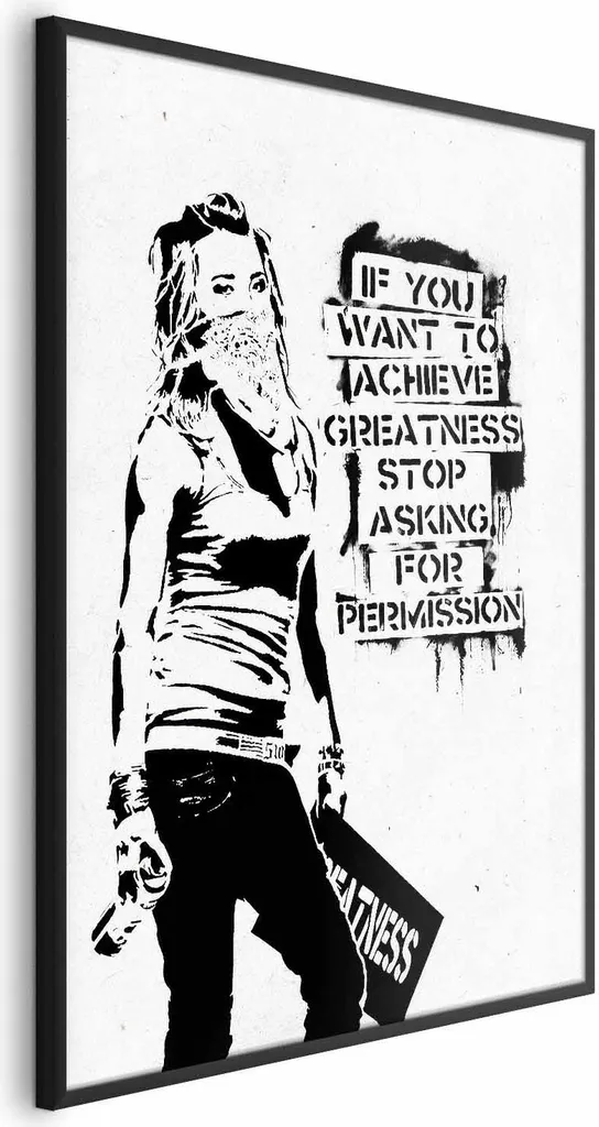 Poster 60x90 Street Art Ragazza con Graffiti - Cornice Nera Inclusa