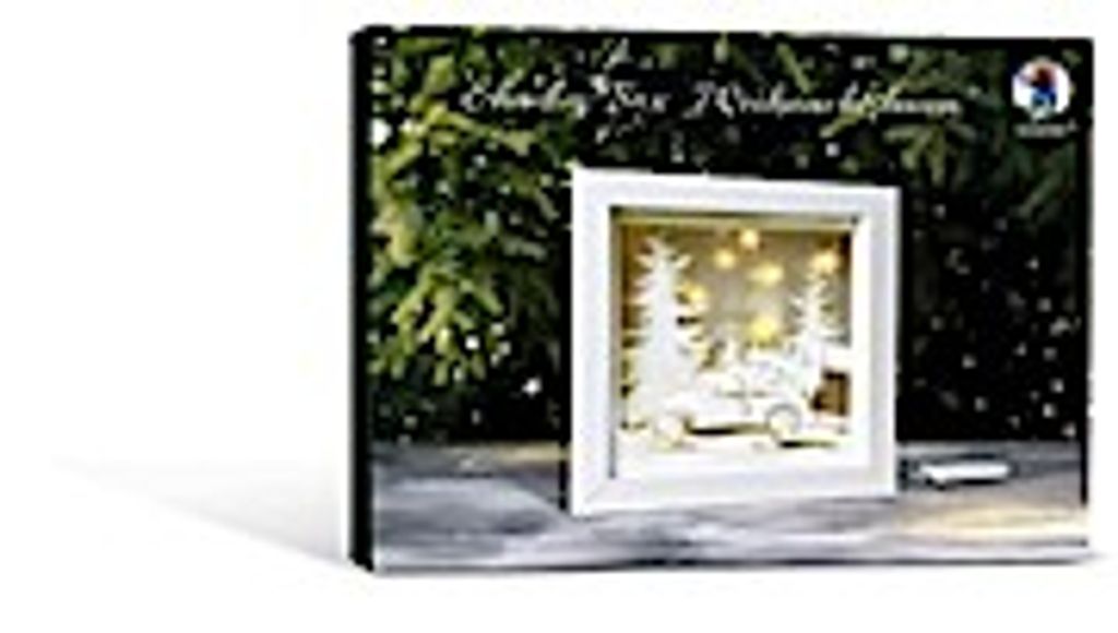 Ursus 21510002F Shadow Boxes Weihnachtsbaum, ca. 19 x 19 x 4 cm, Bastelset mit 3 Blatt Bastelkarton, 3D-Stern Effektfolie, LED Mikro Lichterkette, ...