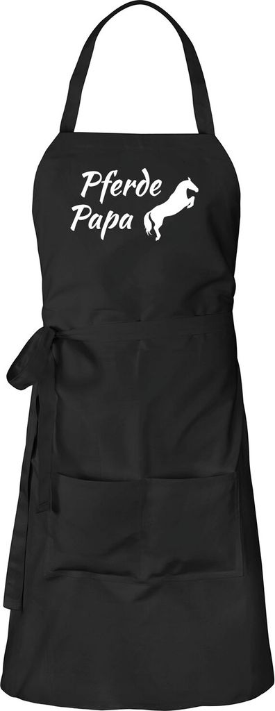 Huuraa Schürze Pferdepapa Silhouette Schwarz mit Taschen Baumwolle Kochschürze Geschenkidee