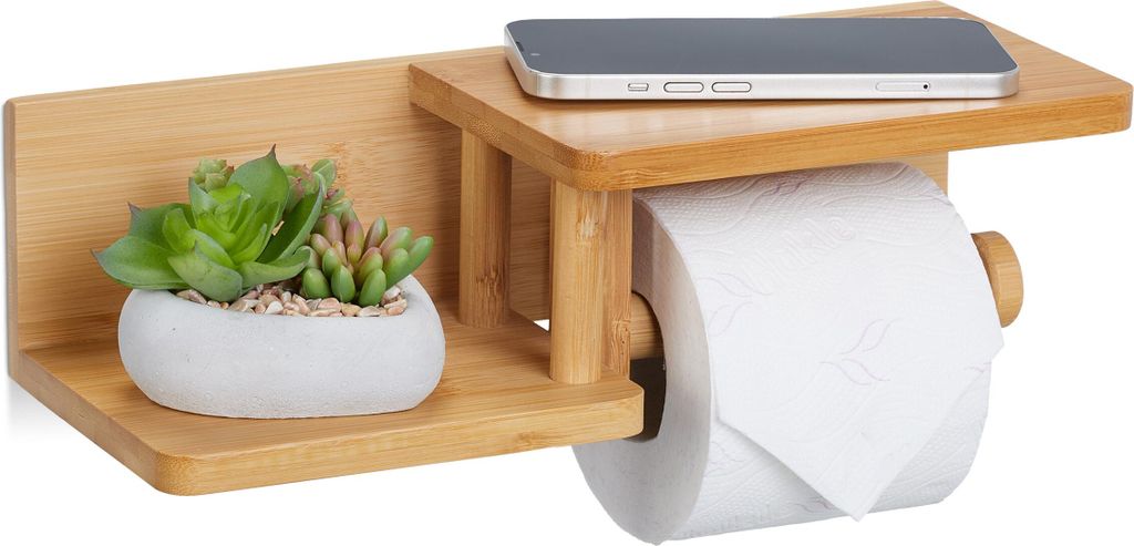 Relaxdays Toilettenpapierhalter mit Ablagen, für Handy, Produktbild 