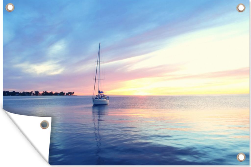 MuchoWow 90x60 cm Outdoor-Poster Gartendeko Sichtschutz Garten Poster für den Garten Segelboot bei Sonnenuntergang