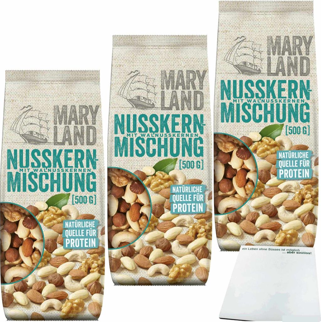 Maryland Nusskernmischung 3er Pack (3x500g Beutel) + usy Block