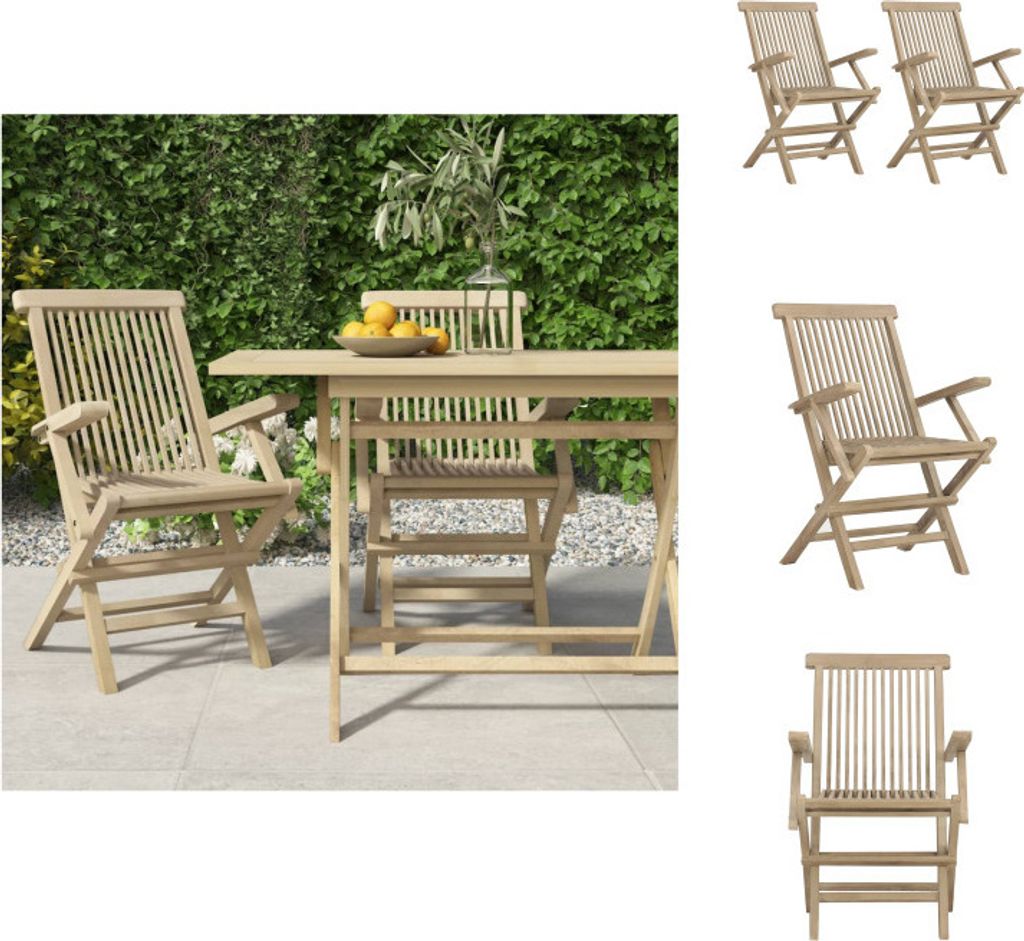 vidaXL Gartenstühle 2 Stk. Klappbar Grau 56x61x89 cm Massivholz Teak - Gartenstühle