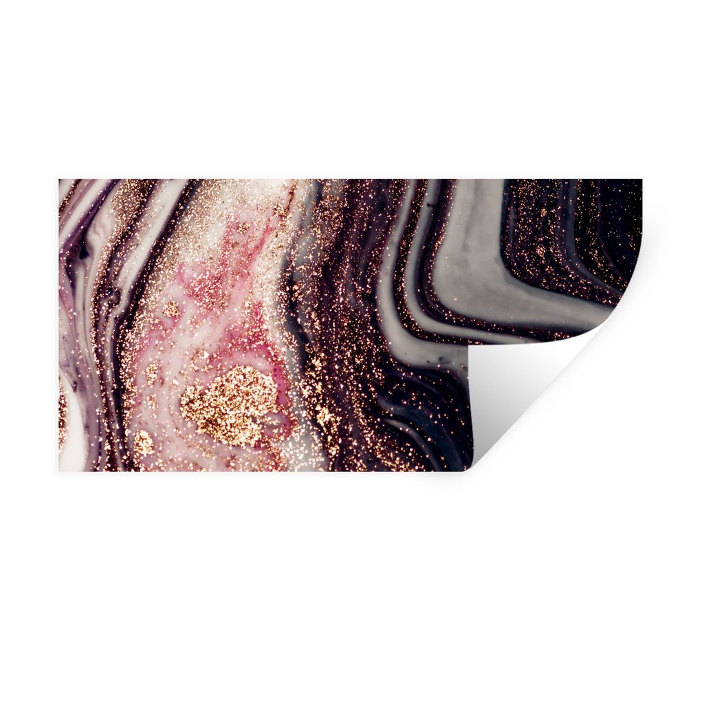 MuchoWow Wandtattoo Wandsticker Wandaufkleber Marmor - Rosa - Gold - Glitzer - Marmoroptik 80x40 cm Selbstklebend und Repositionierbar - Aufkleber