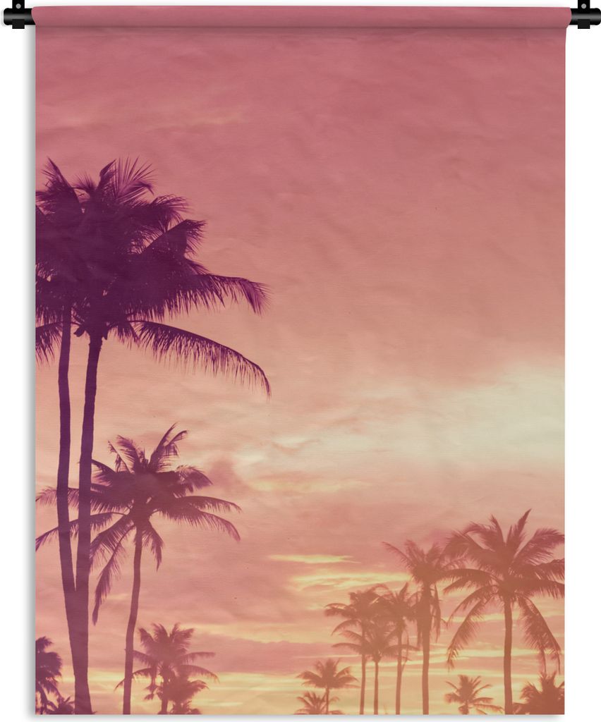 MuchoWow Wandteppich Wandbehang Himmel - Palme - Abend - Natur - Tropisch 90x120 cm Tapisserie Dekoration Wandtuch - Wanddeko