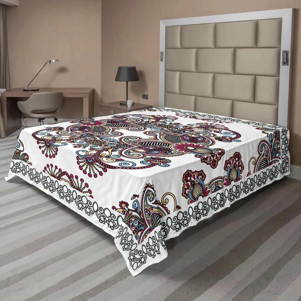 Drap plat vintage ABAKUHAUS motifs orientaux colorés 260 x 228 cm