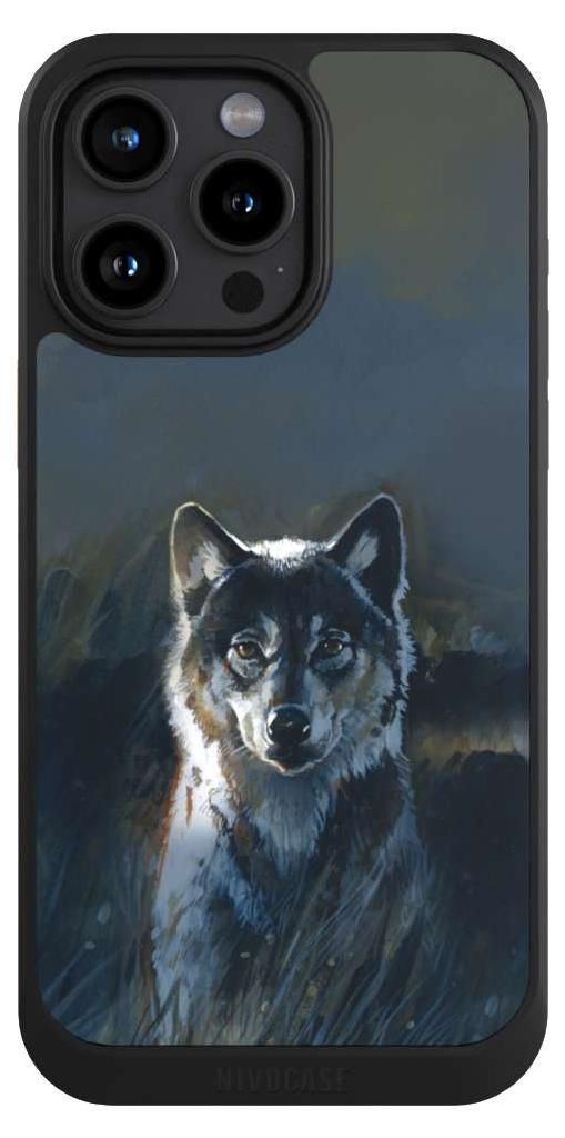 NIVOCASE Hülle für Apple iPhone 15 Pro Max Handyhülle NIVOcore Case Schwarz Malerei Natur Wolf