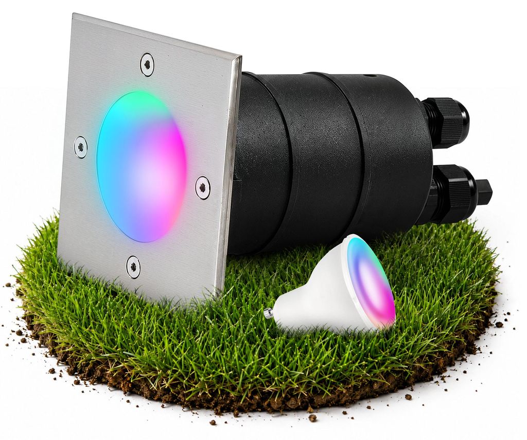 SSC-LUXon MADON Außenbeleuchtung Bodeneinabuspot IP67 - LED GU10 WLAN Smart RGB CCT - Bodenstrahler eckig befahrbar kompatibel mit Alexa, Siri & G...