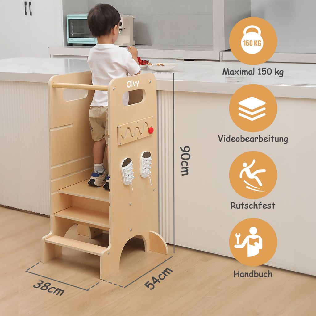 Olvy Lernturm Für Kinder, 4 in 1 Montessori Lernturm, Produktbild 6