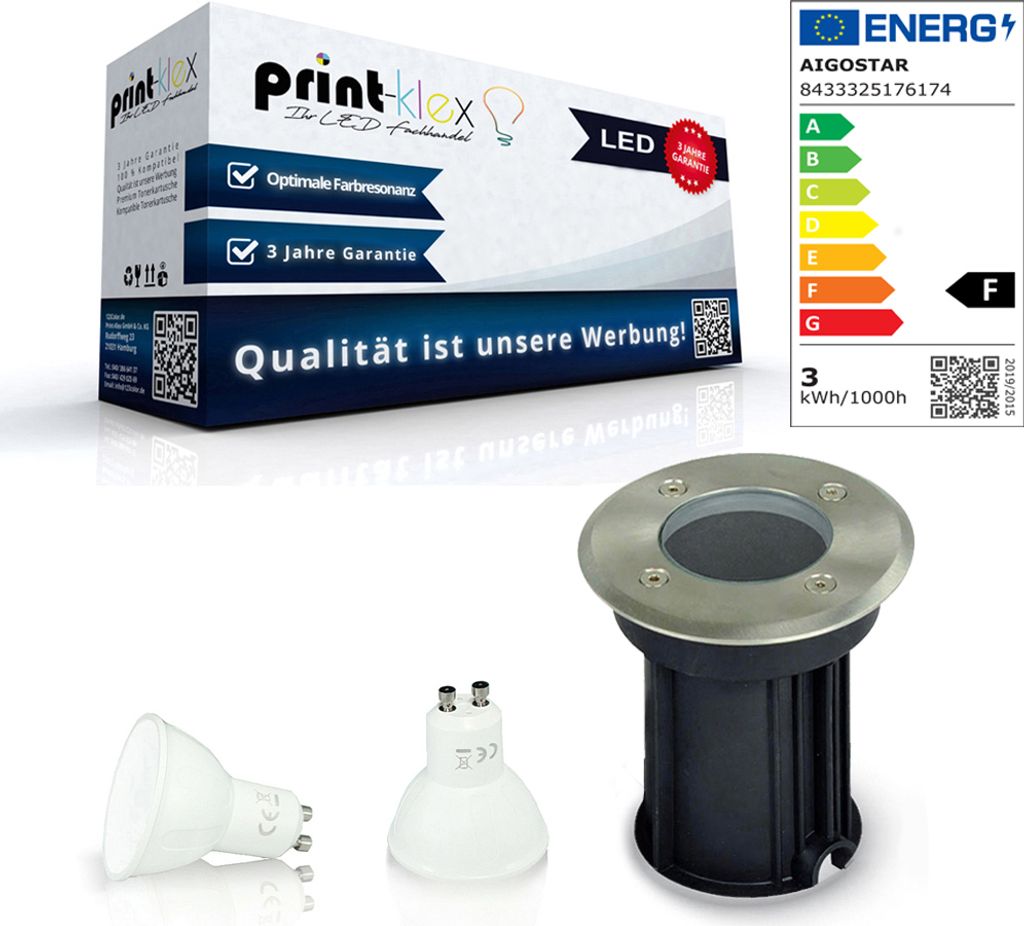 LED Bodenleuchte Rund Boden Einbauleuchte 3W GU10 3000K Warmweiß - nicht dimmbar - IP67