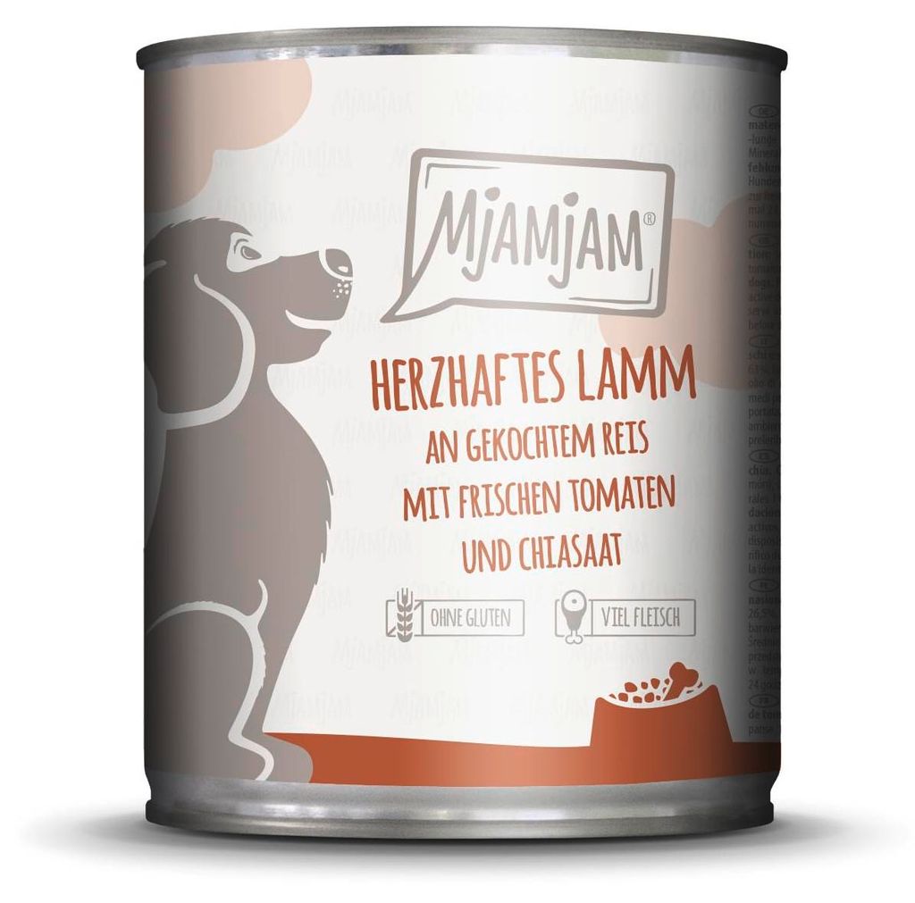MjAMjAM Nassfutter für Hunde mit Lamm und Reis, naturbelassen, 800 g