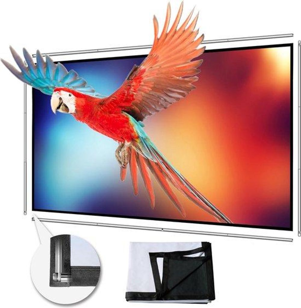 70-Zoll-HD-Beamer-Leinwand mit Edelstahlrahmen 16:9 4K-UHD Anti-Knitter-Schwarze Rückseite
