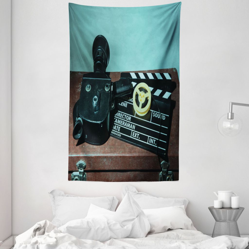 ABAKUHAUS Old Hollywood Wandteppich und Tagesdecke, Kamera Clapper aus Weiches Mikrofaser Stoff Waschbar ohne Verblassen Digitaldruck, 140 x 230 cm...