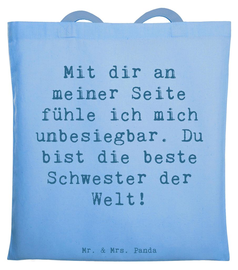 Mr. & Mrs. Panda Tote Bag Spruch Beste Schwester - Sky Blue - Geschenk, Einkaufstasche, Unitasche, Tasche, Shopping, Sprüche, Dankbarkeit, Jutebeu...
