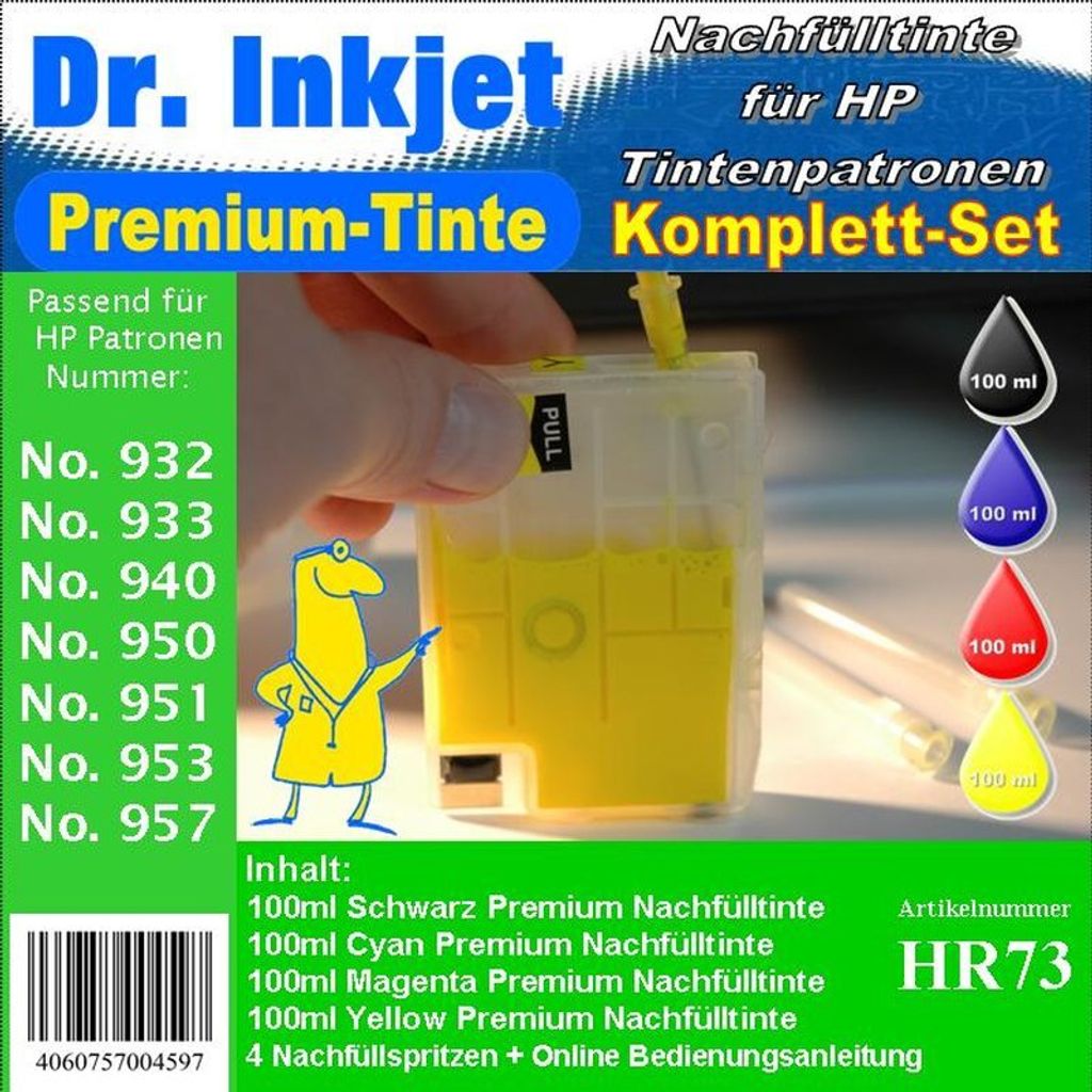 HR73 - Dr. Inkjet Komplett 400ml Set Premium Pigmentierte Produktbild 
