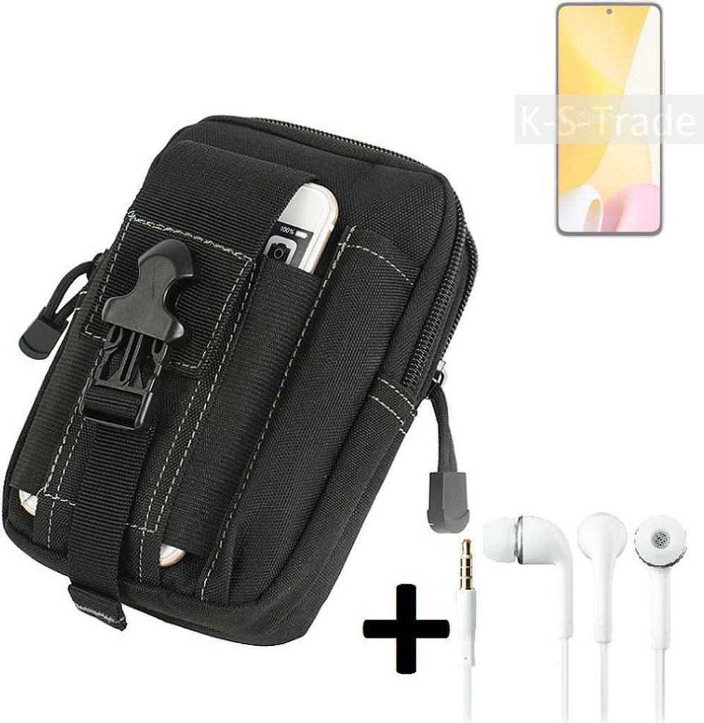 K-S-Trade Gürteltache + Kopfhörer kompatibel mit Xiaomi 12 Lite Gürtel Tasche Holster Schutz Hülle Handy Hülle schwarz inkl. Extrafächer
