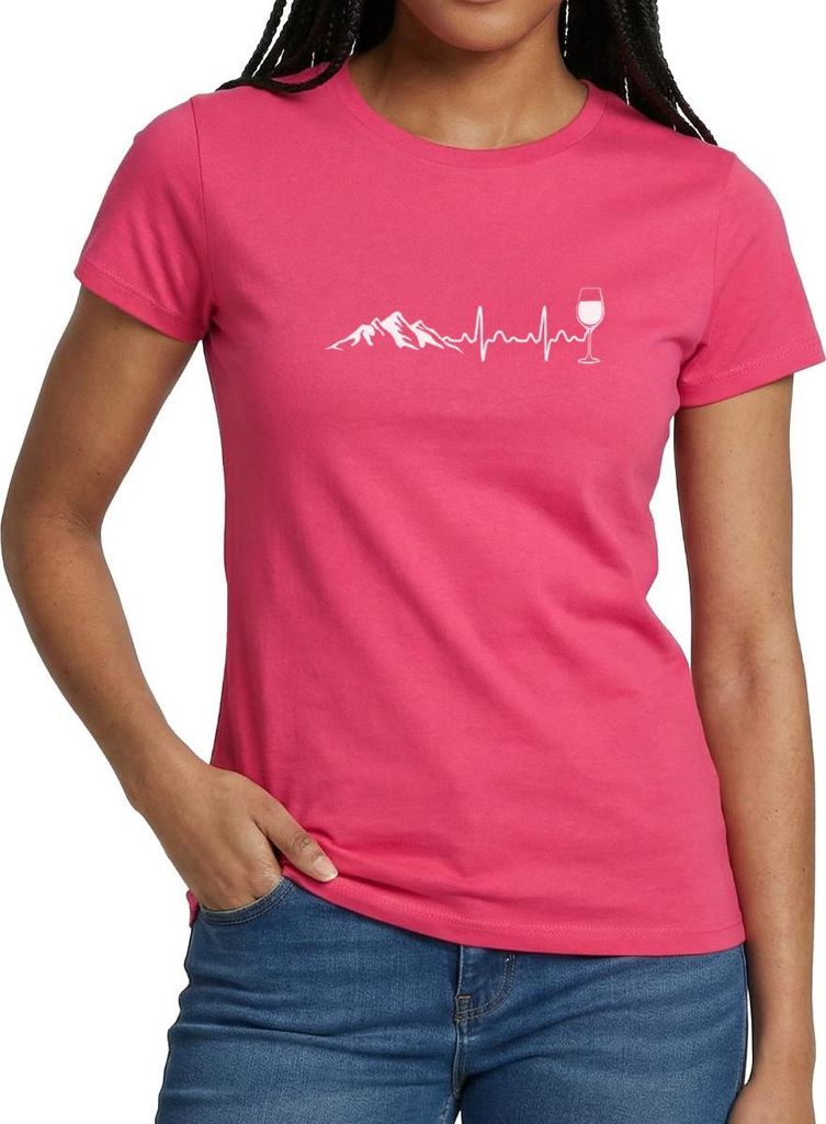 Spreadshirt Herzschlag Puls Frequenz Berge EKG Wein Weinkenner Frauen T-Shirt, XXL, Azalea