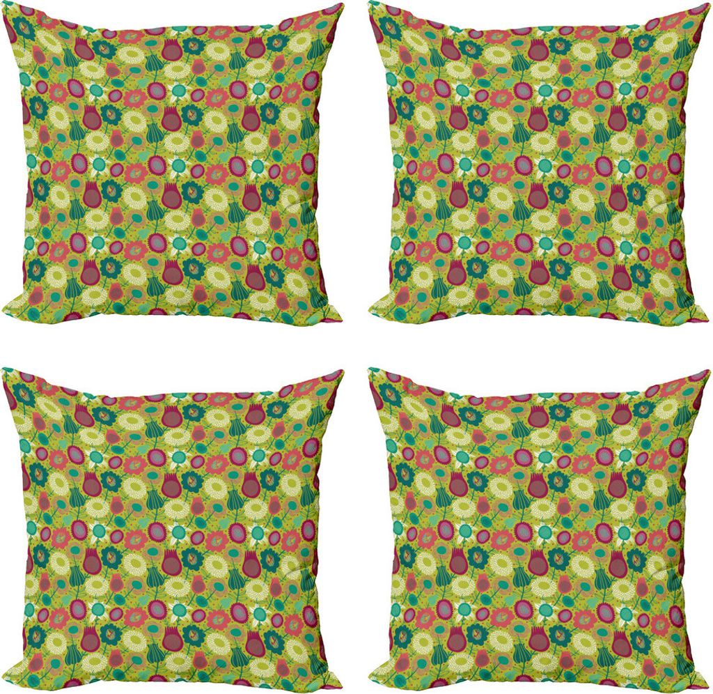 ABAKUHAUS Blume Kissenbezug Set (4 Stück), Abstrakt Vivid Flora Petals, Moderner Doppelseitiger Digitaldruck, 45 cm x 45 cm, Mehrfarbig