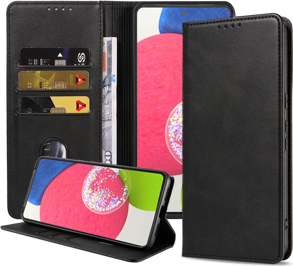 Smartphonica Samsung Galaxy A52s 5G kunstleren hoesje met magnetische sluiting en pashouders book case - zwart