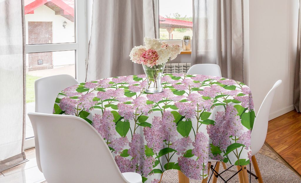ABAKUHAUS Garten Runde Tischdecke, Natürliche Flieder und Blätter, Kreis Tischdecke Abdeckung für Esszimmer Küche Dekoration, 150 cm, Mehrfarbig