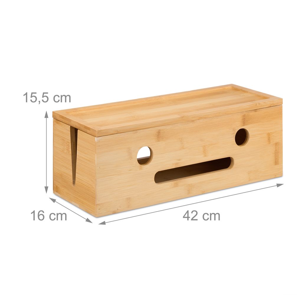 Relaxdays Kabelbox Fr 2 Steckdosenleisten Bambus  Kabel Verstecken Mit  Tablet-Halter, Natur
