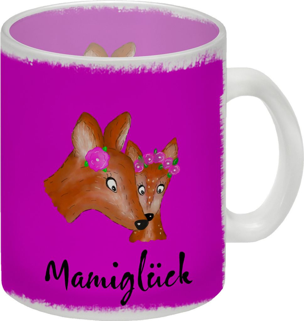 Kaffeetasse für Kinder mit Reh Motiv und Schriftzug - Mamiglück in {pink}