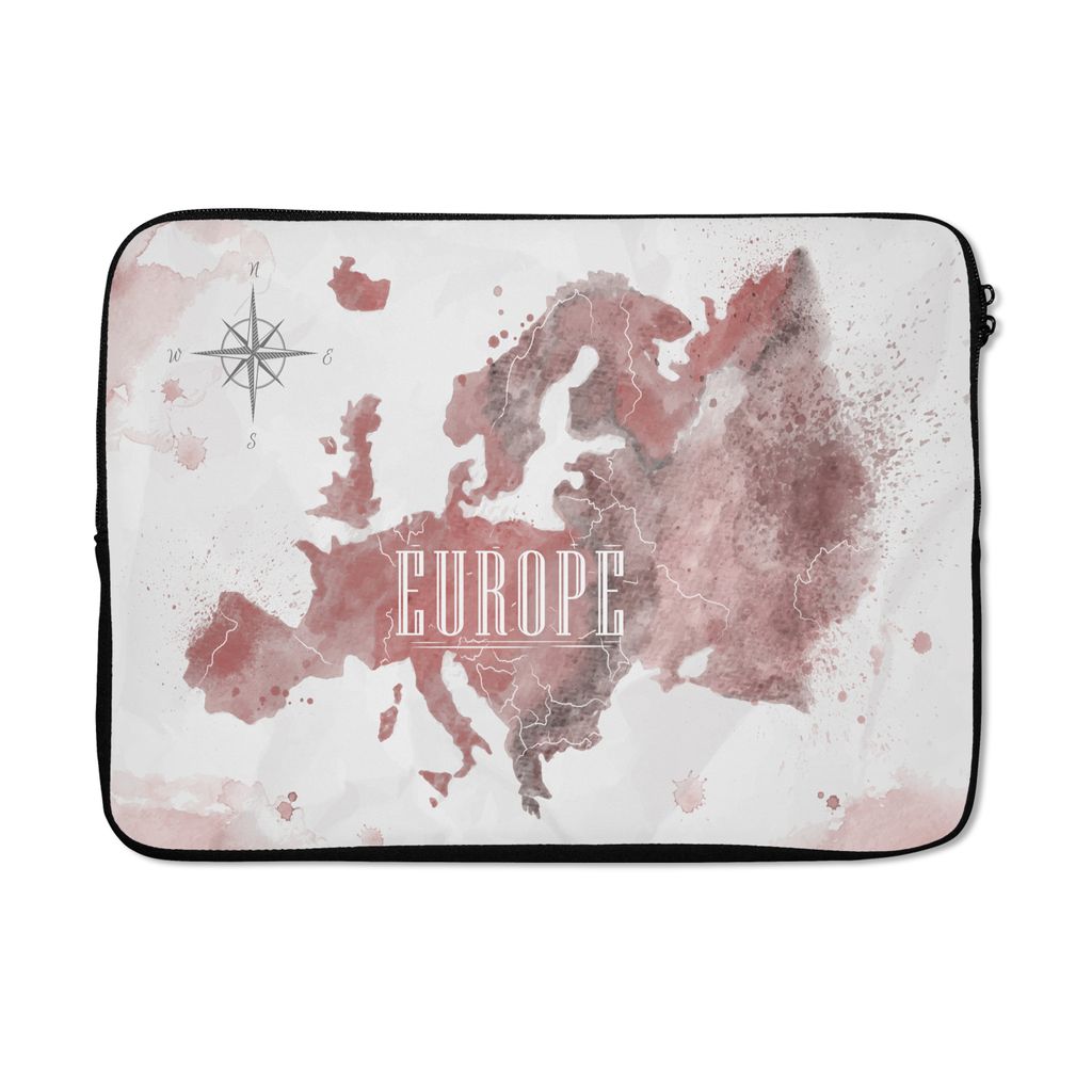 MuchoWow Laptop Hülle 14 ZollKarte - Europa - Aquarell - Kompass Laptoptasche - Laptoptasche - Stoßsicher - Schutzhaube