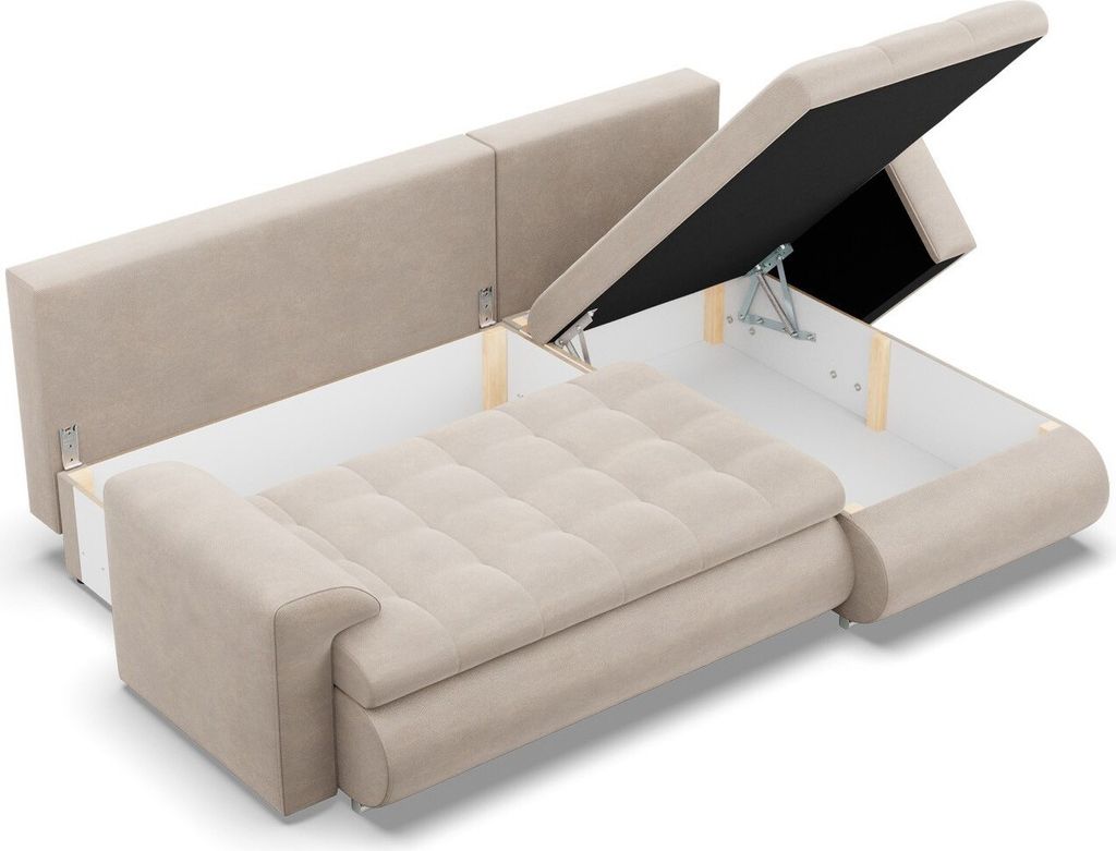Rechts Ecksofa mit Schlaffunktion FORESTA, Sofa mit bettkasten 230x159cm, Beige
