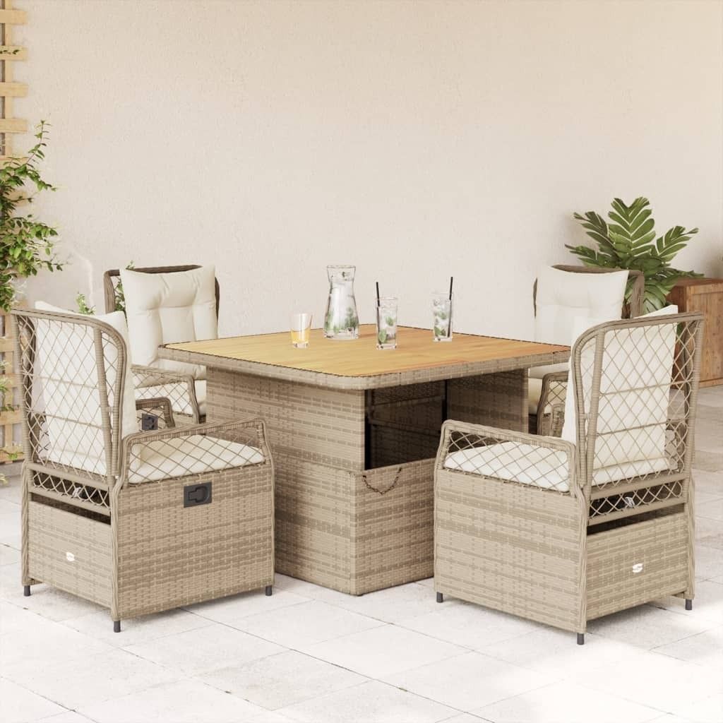 "2026 Promotion" 5-tlg. Garten-Essgruppe - mit Tisch und Stühlen - mit Kissen - Beige Poly Rattan - Gartenmöbelset CC12973