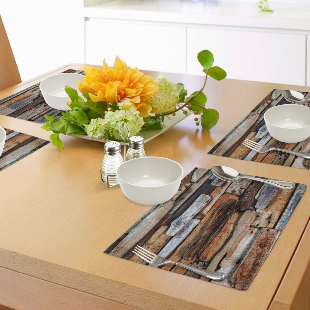 ABAKUHAUS Schwemmholz Platzmatten, Hölzerner Thema-Treibholz und knorrige Planken im Weinlese-Art-Entwurfs-Digital-Bild, Waschbare Stoff Esszimmer...