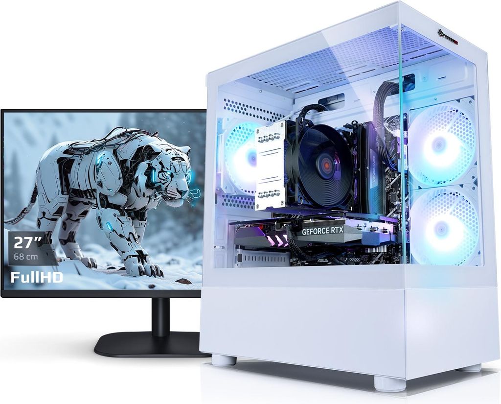 kiebel.de Gaming PC mit 27 Zoll TFT Viper V AMD Ryzen 7 5700X, 32GB DDR4, NVIDIA RTX 5060 8 GB, 1TB SSD, WLAN, Windows 11, Gaming PC