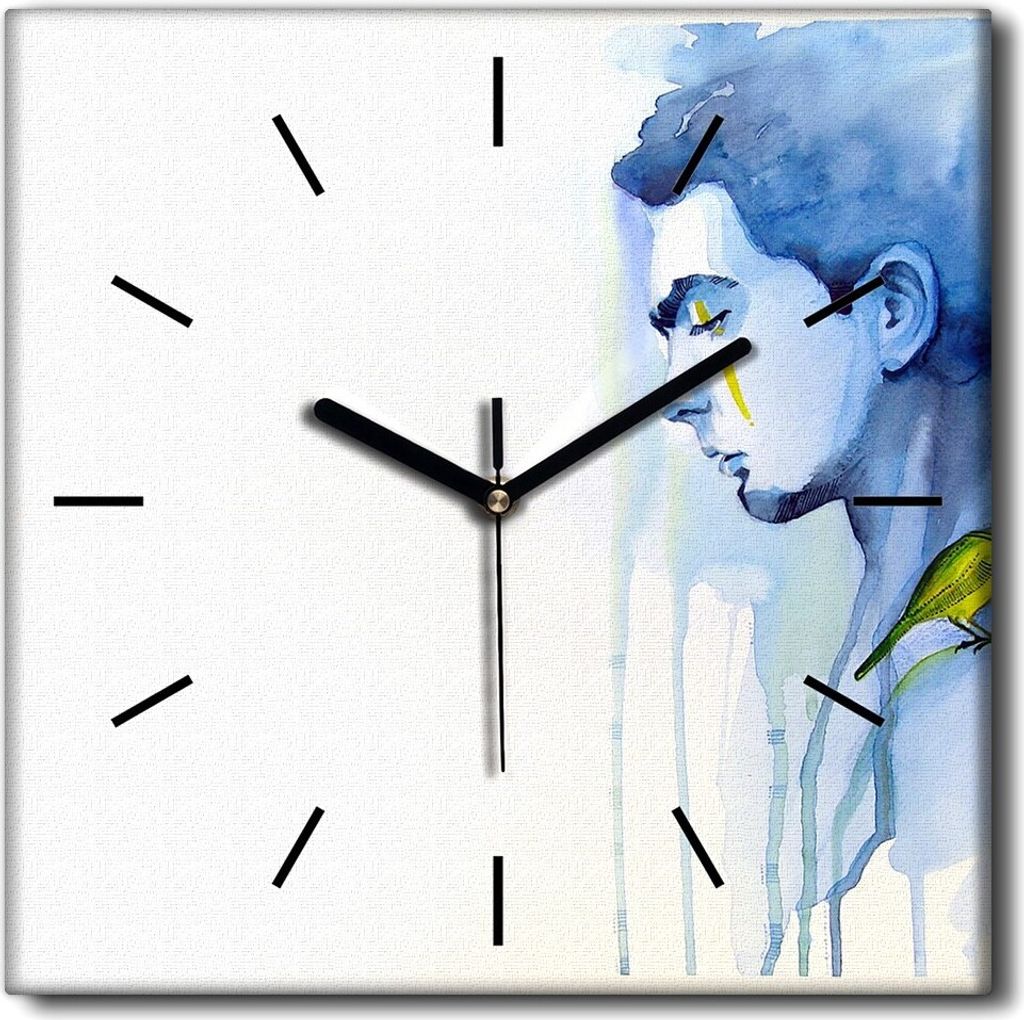 Coloray Uhr auf Leinwand 30x30 cm Wand Uhr Dekoration Wohnzimmer Segeltuch schwarze Hände -Porträt eines Vogelmannes
