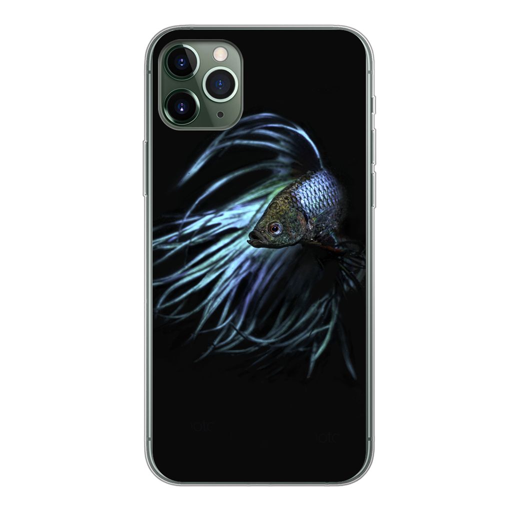 MuchoWow Handyhülle Schutzhülle Hülle für iPhone 11 Pro Max Fische - Meerestiere - Blau - Schwarz Silikon Softcase Handy Hülle