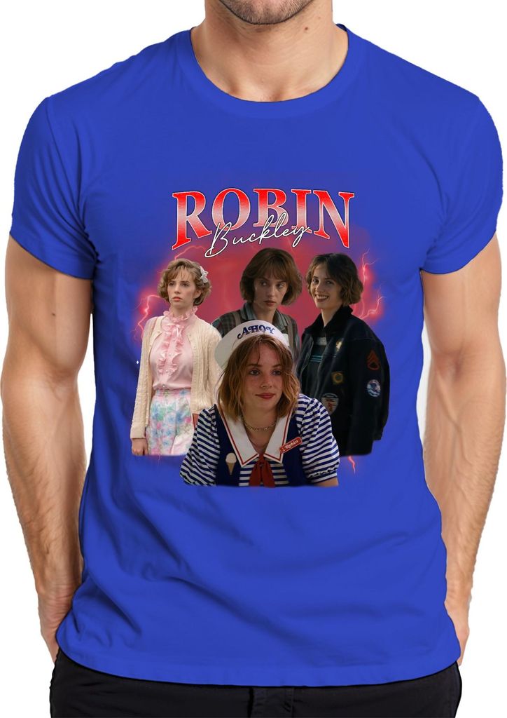 Robin Buckley Stranger 80er Retro Fan Geschenk Vintage 90er Bootleg Herren T-Shirt, Blau, XL