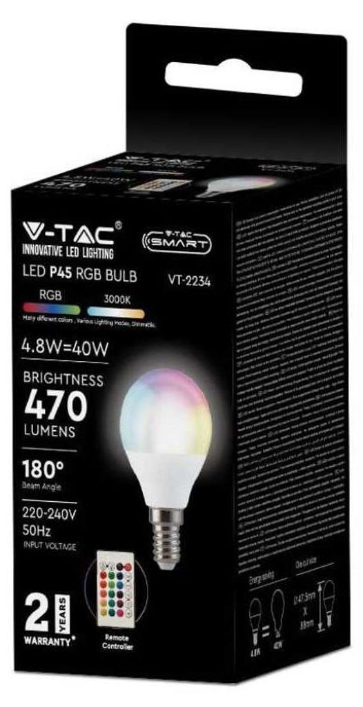 V-TAC SMART VT-2234 lampadina LED E14 4.8W P45 RF RGB+W Immagine del prodotto 