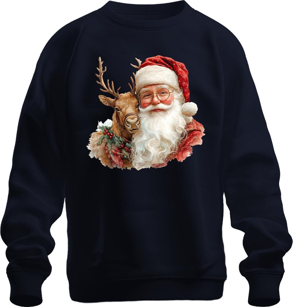 Weihnachtsmann Rentier Weihnachten Geschenk Vintage Retro Brille Uni Sweatshirt Pullover, Navy, 3XL