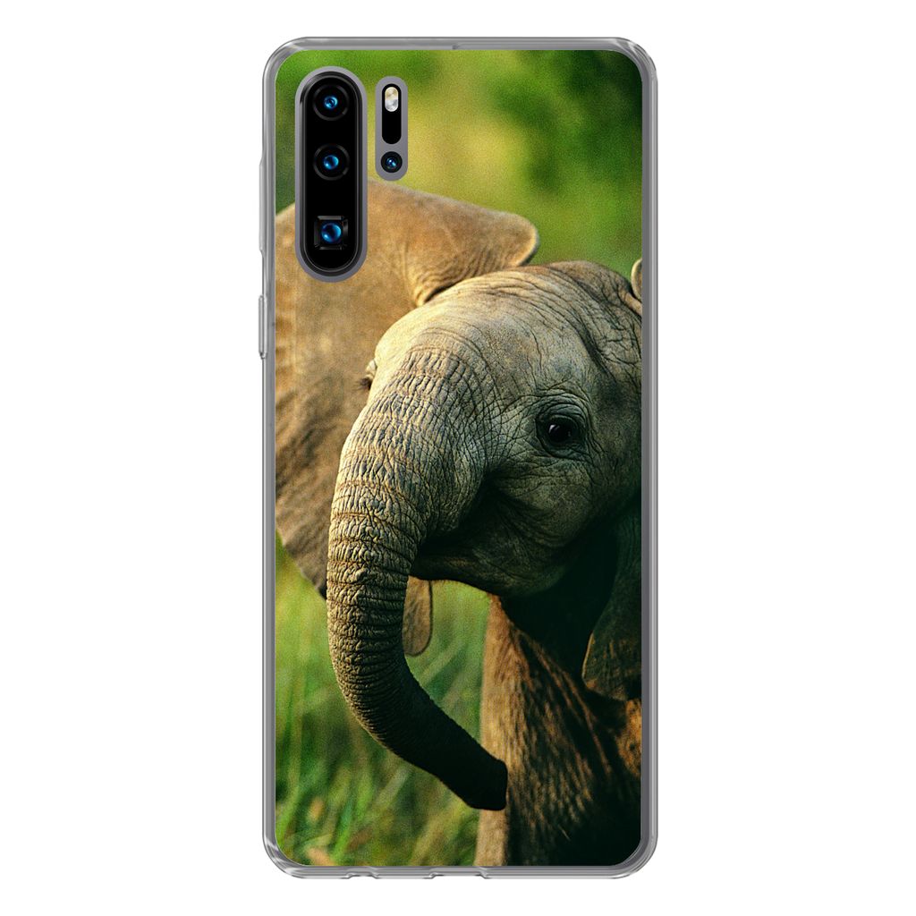 MuchoWow Handyhülle Schutzhülle Hülle für Huawei P30 Pro Elefant - Grün - Tiere - Natur Silikon Softcase Handy Hülle - Schutzdeckel